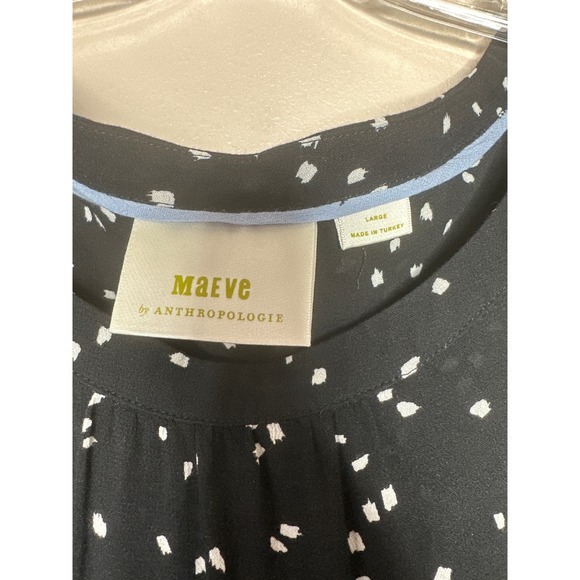 ANTHROPOLOGIE Maeve Black White Square Print Peplum Boho Peasant Top Size L‎ - Picture 5 of 7